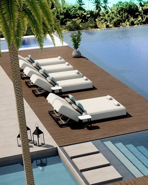 Azur Lounger Duo - Coco Wolf Outdoor Sunbed, Outdoor Pool Furniture, Sofa Lounger, Poolside Loungers, Luxurious Pool, Deck Seating, Bali House, Outdoor Loungers, Pool Lounger