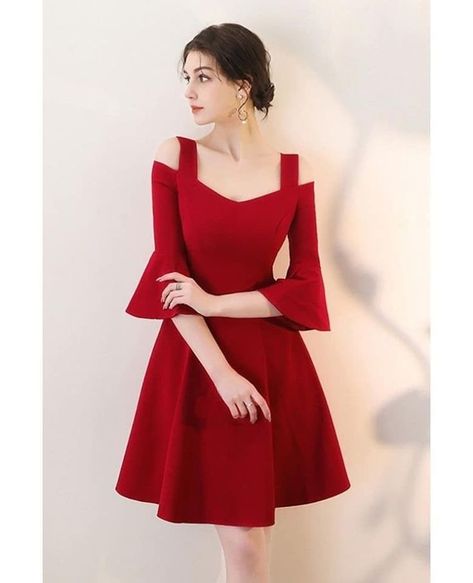 Stylish and Elegant Short Dress Outfit Ideas | Latest Short Dress Ideas dress wedding dressed aesthetic dresses dress outfit dresses halloween dresses for halloween dress for halloween dress outfits for fall Red Homecoming Dresses Short, Red Homecoming Dress, Red Dress Sleeves, Cute Red Dresses, Elegant Dresses Short, Beautiful Red Dresses, Dress With Bell Sleeves, Red Homecoming Dresses, Girls Pageant Dresses