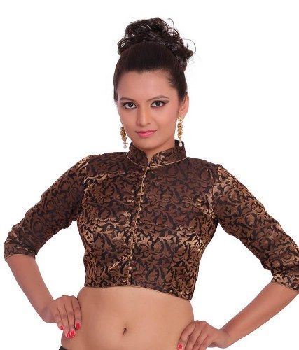 The Full Sleeve Brown High Neck Design Full Sleeves Blouses, High Neck Saree Blouse, Blouse Neck Patterns, Neck Blouse Designs, Sleeveless Blouse Designs, Blouse Designs High Neck, Boat Neck Blouse Design, Full Sleeve Blouse, Saree Blouse Neck Designs