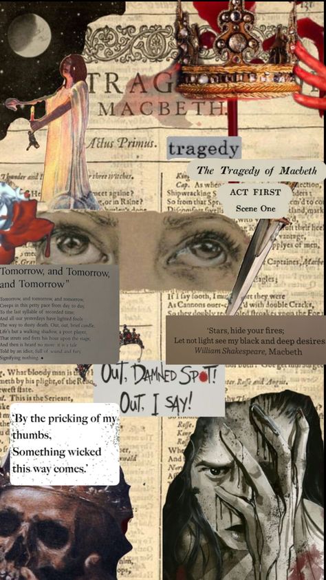 Macbeth Collage, Annotating Poems, Lady Macbeth Aesthetic, Macbeth Aesthetic, Macbeth Characters, English Project Ideas, Macbeth Project, Macbeth Poster, Title Page Ideas