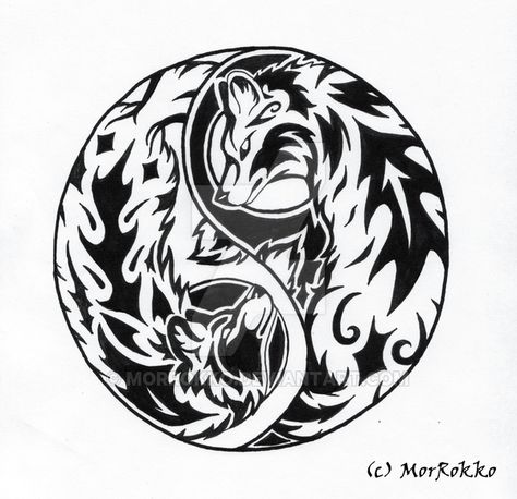 Two Wolves Tattoo, Round Tattoo, Celtic Wolf, Tattoo Samples, Ying Yang Tattoo, Yin Yang Art, Yin Yang Tattoos, Maori Tattoo Designs, Wolf Tattoo Design