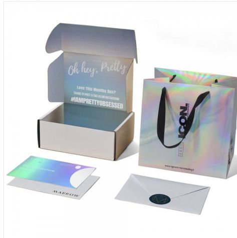 Shipping Boxes Packaging, Holographic Packaging, Packing Box Design, Branding Design Ideas, Venus Project, Boxes Packaging, Packaging Ideas Business, Necklace Packaging, Mirror Box