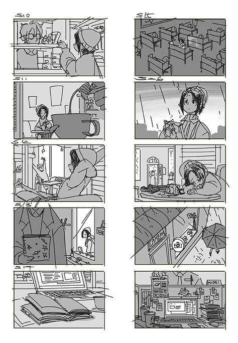 ArtStation - Golden Hour, Jeremy Jhang Sketch Storyboard, Illustration Storyboard, Reflection Illustration, Storyboard Examples, Composition Tips, Storyboard Drawing, Storyboard Ideas, Comic Book Layout, Storyboard Illustration