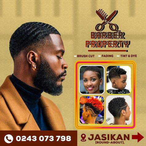 Nice looking designed flyer for Barber Property Barbering Shop Flyer Design, Shop Flyer Design, Brush Cut, Church Graphic Design, Flyer Design, Branding, Social Media, Graphic Design, Media