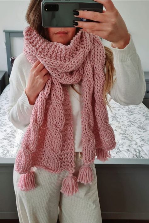 Cozy Hand Knitted Scarf, Pink Crochet Scarf Pattern, Crochet Scarf Pink, Pink Knitted Winter Scarves, Pink Crochet Scarves, Pink Hand Knitted Scarves One Size, Thick Scarf, Cable Scarf, Woolen Scarves