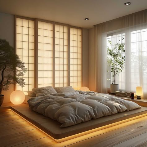 17+ Transformative Japanese Bedroom Interior Ideas for a Serene Escape • 333+ Images • [ArtFacade] Bedroom Inspirations Master Japanese, Japanese Theme Interior Design, Japanese Architecture Bedroom, Bedroom Decor Japanese Style, Japanese Modern Interior Bedroom, Sunken Bedroom Ideas, Japnese Bed, Bedroom Design Architecture, Japanese Minimalism Bedroom