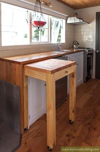 Tiny House Table, Garden Annexe, Buy A Tiny House, Butchers Block, Tiny House Storage, Cabin Kitchen, Building A Tiny House, Tiny House Kitchen, Cabin Kitchens