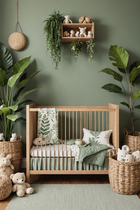 Boy Nursery Ideas Safari, Boho Nursery Neutral Green, Sage Green Jungle Nursery, Boys Safari Nursery, Boys Green Nursery, Baby Room Boy Ideas, Baby Boy Green Nursery, Boys Nursery Green, Olive Green Nursery Boy