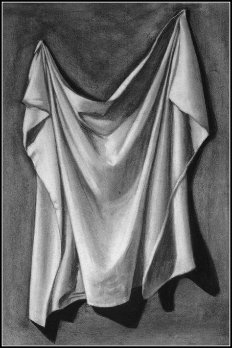 Observational Drawing Draped Cloth, Drapery Drawing, Value Drawing, Fabric Drawing, Observational Drawing, Ap Studio Art, White Drawing, Basic Drawing, Still Life Drawing