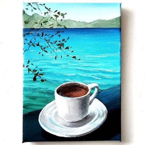 Cup Of Coffee Painting Acrylic, Coffee Cup Art Paintings, Cup Of Coffee Painting, Coffee Acrylic Painting, Coffee Painting Canvas, Coffee Cup Painting, Painting Mood, Drawing Arts, Coffee Cup Art