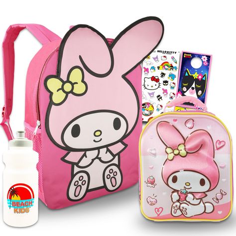 PRICES MAY VARY. My Melody Backpack and Lunch Box Set for Girls - Bundle with 16” My Melody Backpack, Lunch Bag, Water Bottle, Stickers, More | Hello Kitty and Friends Backpack Set. This My Melody backpack set includes a 16” backpack with adjustable shoulder straps, zip closure compartment, and top loop for hanging featuring colorful artwork of My Melody with 3D ears. This My Melody backpack for kids set also includes an insulated lunch box featuring colorful artwork of Hello Kitty, perfect for My Melody Backpack, Melody Backpack, Friends Backpack, Lunch Box Set, Backpack Set, Hello Kitty And Friends, Backpack Lunch Bag, Water Bottle Stickers, My Melody