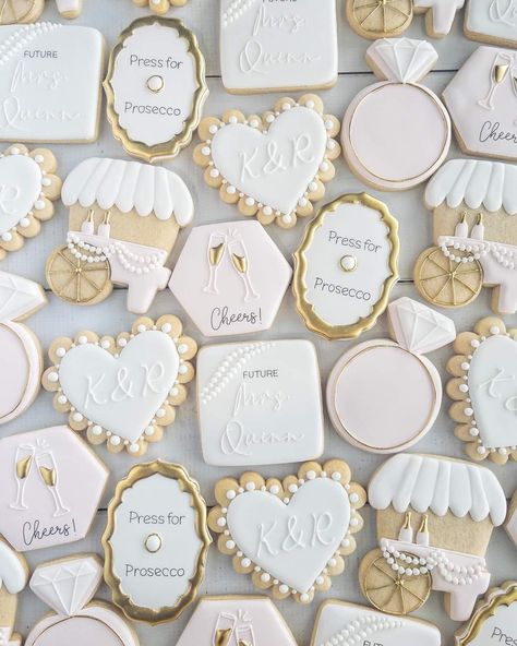 Petals And Prosecco Theme Cookies, Prosecco And Pearls, Pearls And Prosecco Bridal Shower Theme Cookies, Pearl Embellished High Heels For Bridal Shower, Champagne Bridal Shower Cookies, Pearls And Prosecco Bridal Shower Favors, Pearl Bridal Shower, Bridal Cookies, Bridal Shower Cupcakes