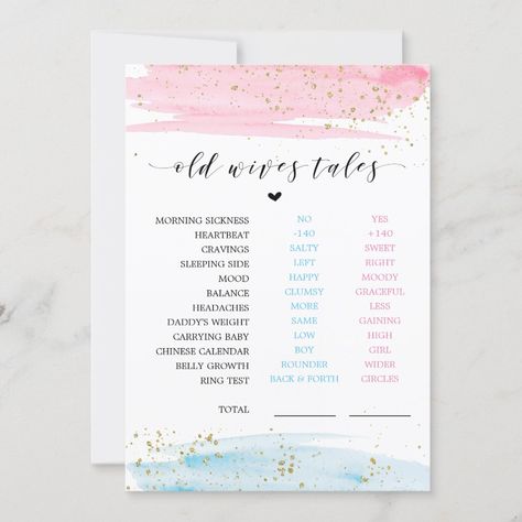 Gender Reveal Old Wives Tales, Whats On Your Phone Game, Watercolor Gender Reveal, Whats On Your Phone, Old Wives Tales, Gender Reveal Games, Old Wives Tale, Wives Tales, Baby Reveal Party