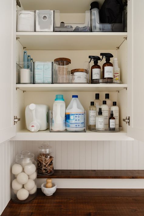 Things To Store In Laundry Room, Home Edit Kitchen Organization, Laundry Room Drawer Organization, Laundry Room Cabinet Organization Ideas, Organize Laundry Room Cabinets, Organizing Laundry Room Cabinets, Laundry Cabinet Organization, Laundry Room Organization Cabinets, Laundry Room Shelf Organization