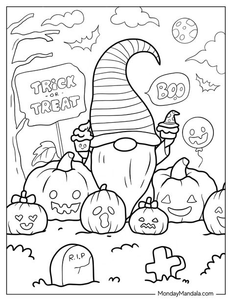 20 Gnome Coloring Pages (Free PDF Printables) Printable Gnomes Free, Fall Gnome Coloring Pages, Halloween Gnome Coloring Pages, Mushroom Coloring Pages Free Printable, Gnome Coloring Pages Free Printable, Fall Coloring Pages Free Printable, October Coloring Pages, Childcare Crafts, Food Coloring Page