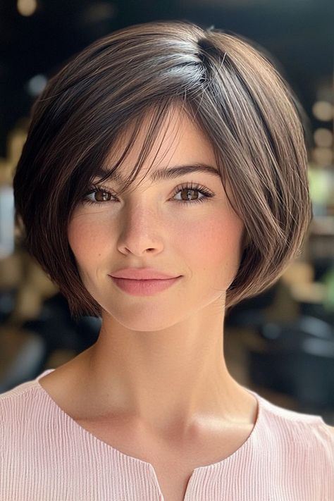 36 Stylish Bob Haircuts with Fringe for a Fresh Look Bob With Wispy Fringe, Bob Haircuts With Fringe, Haircuts With Fringe, Short Bob With Fringe, Soft Brunette, Hairstyles With Fringe, Bobbed Hairstyles, Fringe Bob, Bobbed Hairstyles With Fringe