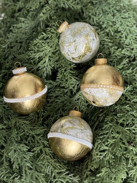 How to Make Gorgeous Gold Leaf Christmas Ornaments - An Organized Season Diy Holiday Decor, Diy Holiday, Holiday Ornaments, Gold Leaf, Christmas Crafts, Christmas Ornaments, Holidays, Holiday Decor, Christmas