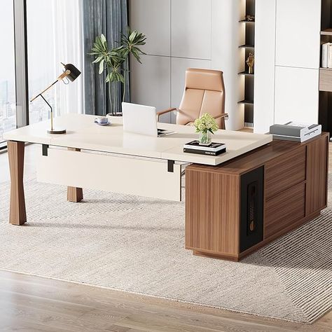 Amazon.com: Tribesigns 71-Inch Executive Desk, L-Shaped Desk with Cabinet, Large Office Desk with Storage Shelves, Writing Table Desk Business Furniture Set for Home Office : Home & Kitchen Large L Shaped Desk, Large Office Desk, L Shaped Executive Desk, Large Office, Desk Styling, Desk With Storage, Desk Size, Business Furniture, Large Desk