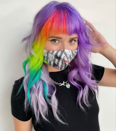 Color Block Hair, Split Dyed Hair, Vivid Hair Color, Rainbow Hair Color, Creative Hair Color, Neon Hair, Hair Color Crazy, Dyed Hair Inspiration, Lavender Hair