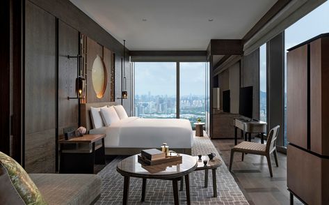 Park Hyatt Shenzhen | Jonathan Leijonhufvud Architectural Photography Yabu Pushelberg, Lit King Size, Park Hyatt, Hyatt Regency, Modern Hotel, Luxury Suite, Design Hotel, Hotel Furniture, Bedroom Hotel