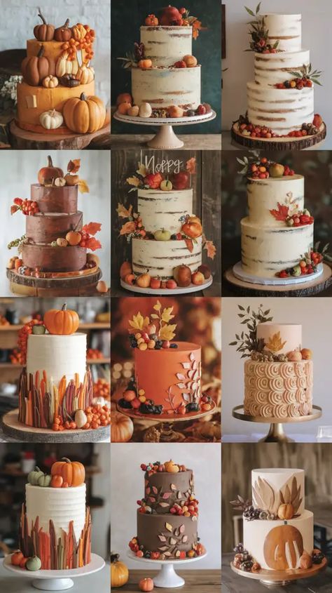 15 Fall Cake Designs to Elevate Your Seasonal Celebration Fall Ombre Cake, Fall Cake Decor, Autumnal Wedding Cake, Fall Cake Designs, Fall Themed Cake, Fall Theme Cakes, Fall Cake Pops, Autumn Wedding Cake, Fall Leaf Cake