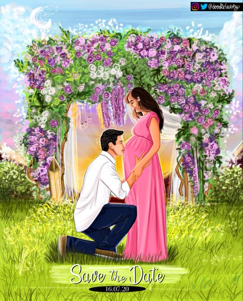 Wedding Illustration Couple, Joy Is Coming, Indian Baby Shower Invitations, Cartoon Character Clipart, Cartoon Wedding Invitations, Pregnancy Illustration, Hindu Wedding Invitation Cards, Indian Baby Showers, Illustration Couple