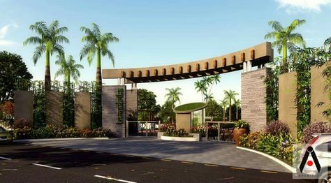 Resort Entrance Gate Design, Modern Park Design, Condominium Entrance, Resort Entrance, Subdivision Entrance, Landscape Architecture Diagram, Entrance Signage, Landscape And Urbanism Architecture, Compound Wall Design