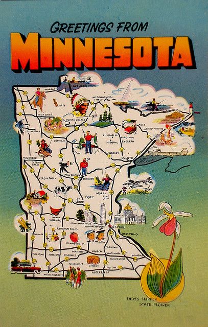 Greetings from Minnesota Minnesota Life, Minnesota Nice, Minnesota Travel, Perfect Road Trip, Minnesota State, State Map, Road Trip Usa, Vintage Travel Posters, Post Cards