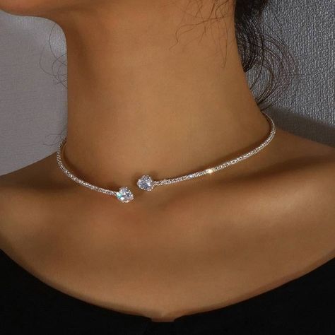 Rhinestone Heart Collar Choker Necklace For Women Silver Color Simple Open Collar Necklace Torques Jewelry BUY NOW OR LINK IN BIO https://www.orneabyaty.store/products/fashion-jewelry-rhinestone-heart-collar-choker-necklace-for-women-silver-color-simple-open-collar-necklace-torques-jewelry-accessories #ınstagood #necklace #reelitfeelit Torque Necklace, Collar Choker, Vintage Choker, Rhinestone Heart, Choker Collar, Rhinestone Jewelry, Buying Jewelry, Collar Necklace, Necklace For Women