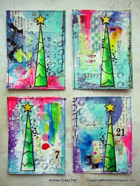 Gel Plates, Mixed Media Christmas, Trading Card Ideas, Gelli Printing Art, Diy Holiday Cards, Gel Plate, Art Trading Cards, Mixed Media Cards, Christmas Mix