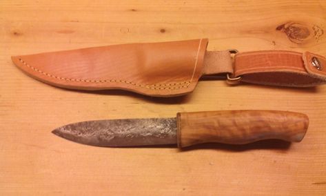 Selbst geschmiedetes Messer mit Lederscheide Leather Pattern, Pocket Knife, Leather