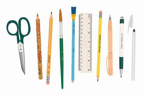 Art Supply Illustration, School Graphic Illustration, Pencil Illustration Design, Art Supplies Illustration, Crayon Illustration Design, Tombow Illustration, Stationary Set Design, Stationary Illustration, Sarah Abbott Illustration