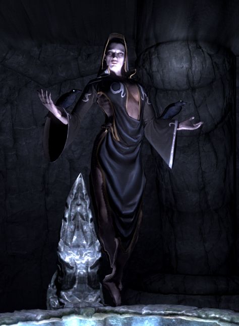 Nocturnal [The Elder Scrolls] is the Daedric Prince whose sphere is the night and darkness. She is also known as the Night Mistress and "Lady Luck". The Cyrodilic Thieves Guild leader, the Gray Fox, has the Gray Cowl of Nocturnal, which truly represents the sphere's darkness quality; it permanently removes the wearer's specific identity from all history. Regardless, the Cyrodiil Thieves Guild venerates Nocturnal by ending talks with the saying "Shadow hide you." Nocturnal Skyrim, Daedric Prince, Skyrim Cosplay, Elder Scrolls Lore, Scrolls Game, Skyrim Art, Elder Scrolls Art, Elder Scrolls Skyrim, Elder Scrolls V Skyrim