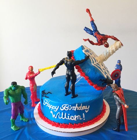 Avengers buttercream cake. Gravity defying/ tilting look created using a “cake frame”. Marvel Cake Buttercream, Cake Support, Avengers Cake, Marvel Cake, Cake Frame, Gravity Cake, Hulk Art, Buttercream Cake Decorating, Cake Buttercream