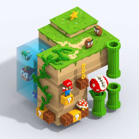 Super Mario Land, Voxel Art, Cube Games, Gameboy Color, Isometric Art, Super Mario Art, Isometric Design, Isometric Illustration, Low Poly Art