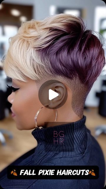 Black Girls Hair Rocks on Instagram: "NO APPOINTMENTS AVAILABLE   🍂 Fall Pixie Haircut Ideas for Black Women 🍂 For you, yay or nay?  The fall season is the perfect time to embrace a fresh, bold new look! Pixie cuts are versatile, low-maintenance, and can be tailored to fit your unique style and personality. Let’s dive into some stunning pixie ideas that will make you feel fabulous this autumn!  #FallPixieCuts #PixieCutStyles #BlackWomensHair #FallHairTrends #ShortHairInspo #BlackGirlHair #CurlyPixie #TaperedPixie #AutumnHairVibes #NaturalHairStyles #FallHairColors" Short Hairstyle Women Fall Colors, Cute Short Bobs For Black Women, Perfect Pixie Haircut, Gray Hair Styles For Black Women, Pixie Inverted Bob, Fall Pixie Hair Color Black Women, Short Natural Colored Hair Black Women, Shaved Head Designs Black Women, Stacked Short Haircut