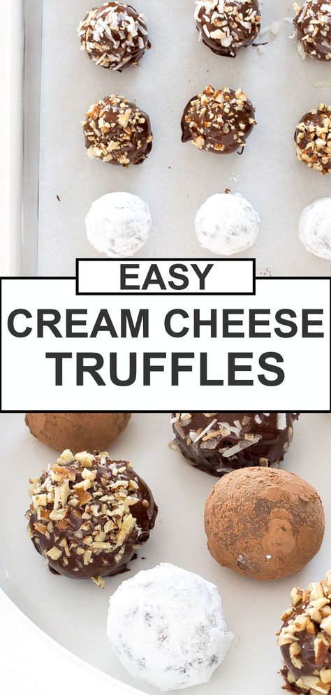 Cream Cheese Truffles, Cheese Truffles, Truffle Recipe Easy, No Bake Truffles, Cheesecake Truffles, Homemade Chocolate Truffles, Cream Cheese Ball, Truffle Cream, Easy Truffles