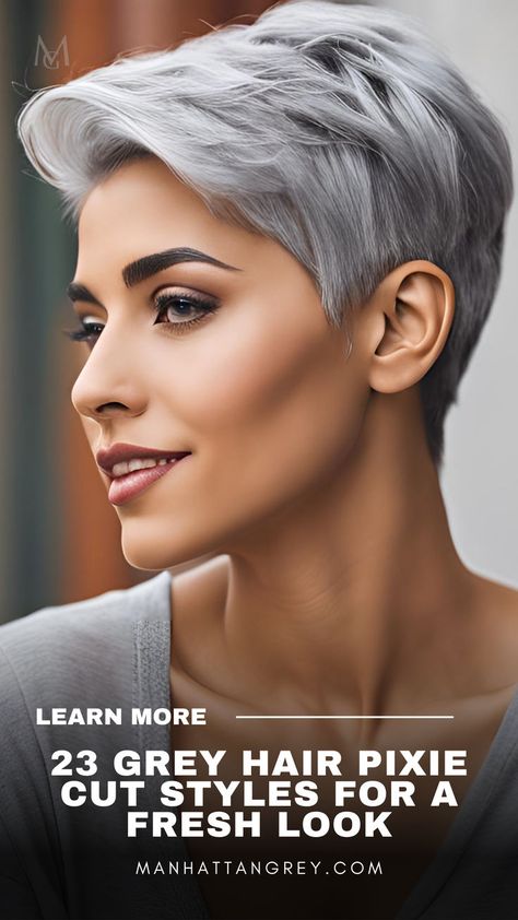 "Looking for a chic and modern way to embrace your grey hair? Check out these 23 stunning grey pixie cut styles that are perfect for a fresh, youthful look! From edgy to elegant, these cuts highlight the beauty of natural grey hair while adding a bold twist. Whether you're thinking about going short or just need some inspiration, these pixie cuts will help you rock your grey with confidence. #GreyHair #PixieCut #GreyHairStyles #NaturalBeauty #HairInspiration" Natural Grey Hair, Gray Hair Pixie Cuts, Pixie Cut Styles, Grey Hair Styles For Women, Natural Gray Hair, Hair Pixie, Hair Women, Pixie Cuts, Fresh Look