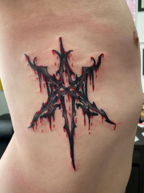 Tattoos For Metalheads, Goth Rib Tattoo, Goth Tattoos Men, Emo Band Tattoos, Gothic Tattoos Men, Sempiternal Tattoo, Grunge Tattoos Dark, Metalcore Tattoo, Tattoos Metalhead