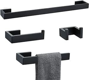 Patio Luxury, Bathroom Decor Modern, Black Shower Faucet, Black Towel Bar, Black Towels, Bathroom Hardware Set, Bathroom Accessory Sets, Black Shower, Bathroom Accessory Set