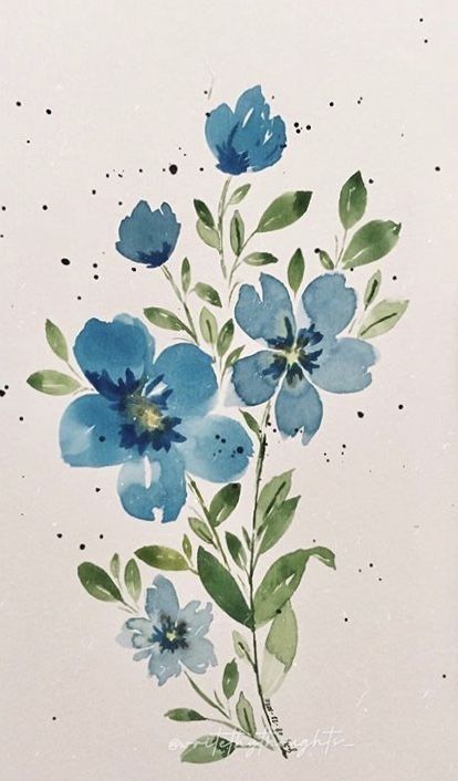 Water Coloring Flowers, Jasmine Flower Watercolor, Simple Watercolour Flower, Watercolor Art Flowers Simple, Watercolour Flowers Simple, Rose Garden Ideas, Rose Wedding Decor, Blue Flower Watercolor, Watercolor Art Ideas