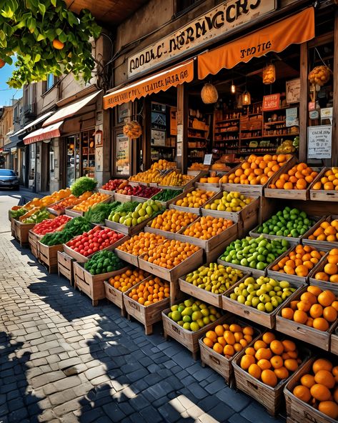 Greengrocer Shop, Supermarket Design Ideas, Fruit And Veg Market, Bakery Shop Interior, Fruit Stall, Fruit And Veg Shop, Juice Bar Design, Fresh Store, Vegetable Shop