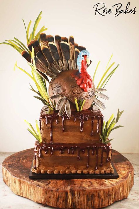 Turkey Groom's Cake Grooms Cake Turkey Hunting, Turkey Grooms Cake, Turkey Hunting Grooms Cake, Turkey Hunting Cake, Cupcake Ideas For Boys, Turkey Cakes, Exploding Cake, Cakes For Guys, Grooms Cake Ideas