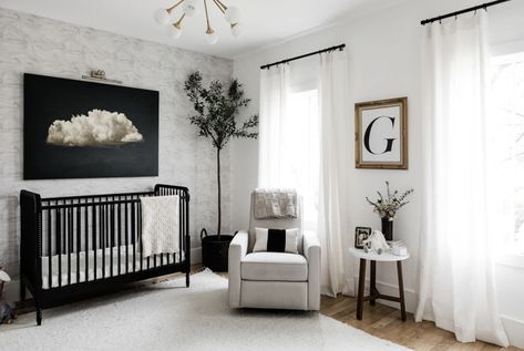 George's Modern Nursery | The Teacher Diva: a Dallas Fashion Blog featuring Beauty & Lifestyle Black Crib, Modern Baby Room, Baby Nursery Inspiration, Baby Boy Room Decor, Nursery Room Design, Baby Boy Room Nursery, Nursery Modern, Baby Room Inspiration, Nursery Room Inspiration