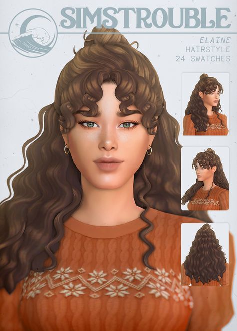 ELAINE by simstrouble | simstrouble on Patreon Sims 4 Curly Hair, The Sims 4 Pc, Pelo Sims, The Sims 4 Packs, Sims 4 Game Mods, Sims 4 Mm Cc, Sims 4 Cc Folder, Sims 4 Characters, Sims 4 Mm