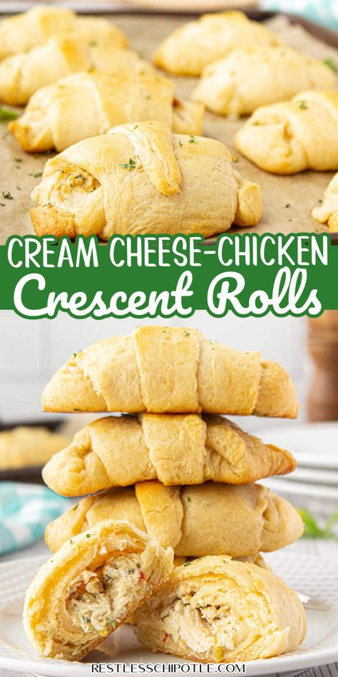 Cream Cheese Chicken Crescent Roll Ups, Crescent Roll Recipes Appetizers Appetizer Ideas, Chicken And Cheese Roll Ups, Chicken Cream Cheese Roll Ups, Croissant Chicken Roll Ups, Cream Cheese Chicken Croissants, Easy Dinner Recipes With Crescent Rolls, Chicken Crossaints, Cresants Roll Recipes Dinner