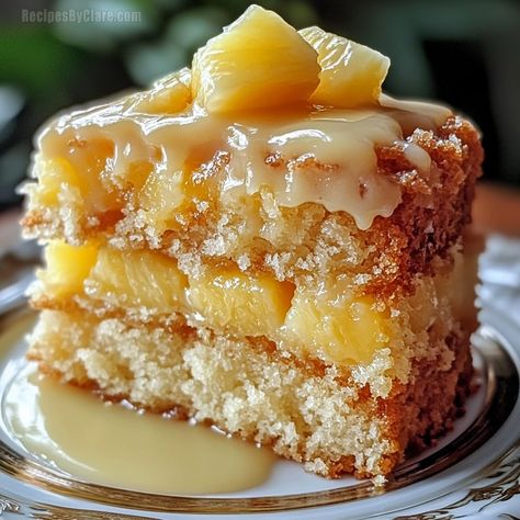 Juicy Pineapple Heaven Cake - Tropical Flavor with a Citrus Glaze - Recipes By Clare Juicy Pineapple Heaven Cake, Pineapple Icing For Cake, Pineapple Heaven Cake, Pineapple Layer Cake Recipe, Pineapple Deserts, Pineapple Juice Cake, Pineapple Carrot Cake, Heaven Cake, Citrus Glaze