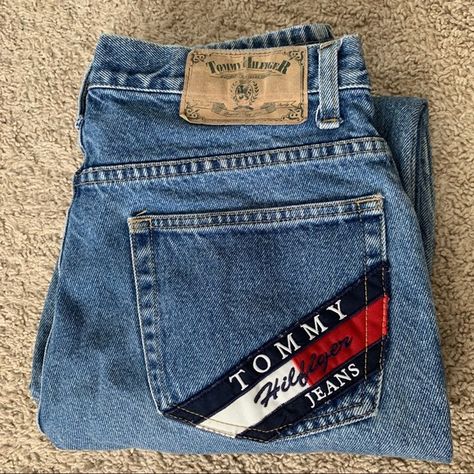 Vintage Tommy Hilfiger Jeans with Patch on back pocket Tommy Hilfiger Jeans Woman, Tommy Shirt, Jeans Embroidery, Vintage Tommy Hilfiger Jeans, Tommy Hilfiger Vintage, Denim Pocket, African Men Fashion, Vintage Tommy Hilfiger, Tommy Hilfiger Jeans