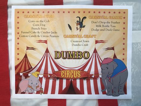 Dumbo Movie Night Food, Dumbo Themed Dinner, Dumbo Dinner And A Movie, Dumbo Movie Night, Disney Movie Themed Dinner, Movie Meals, Disney Movie Night Menu, Themed Meals, Disney Themed Movie Night