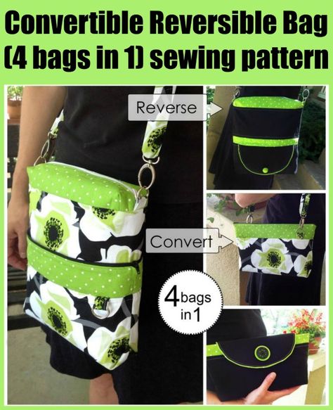 Convertible Reversible Bag (4 bags in 1) sewing pattern - Sew Modern Bags Extendable Bag, Concealed Carry Purse Pattern, Convertible Bag Pattern, Diy Small Bag, Cross Body Bag Pattern Free, Small Bag Pattern, Clutch Bag Pattern, Cross Body Bag Pattern, Foldover Bag